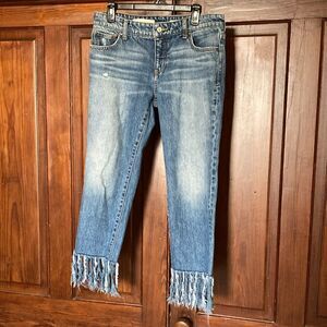 Anthropologie Pilcro and Letterpress Hyphen Fringe Hem Boyfriend Jeans Size 27